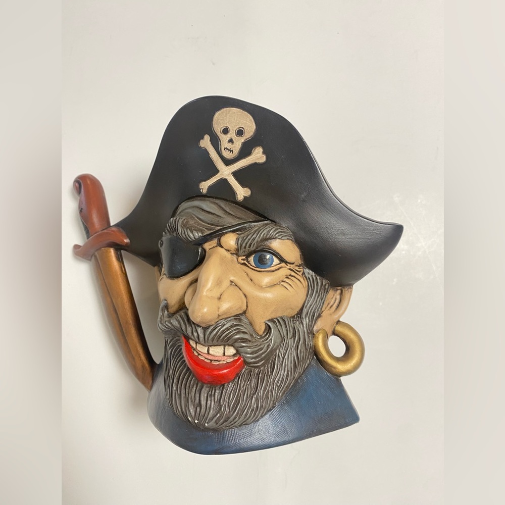 Vintage Hand Painted  Pirate Character Mug Wearing Hat And Sword Handle RARE